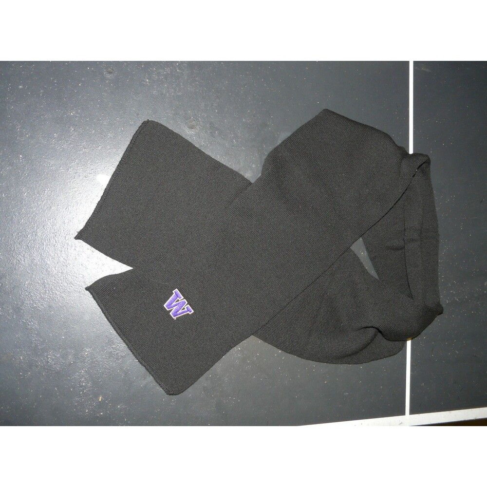 UW Washington Huskies Logofit Black Scarf w/ Purple Embroidered W Logo